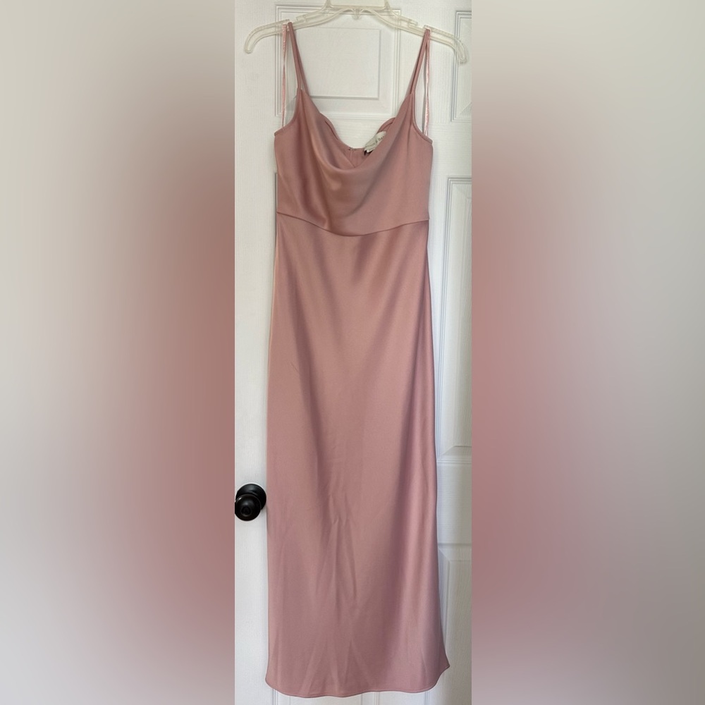 BHLDN Sachin + Babi Dusty Rose Pink Satin Cowl Neckline Midi Dress Size 8